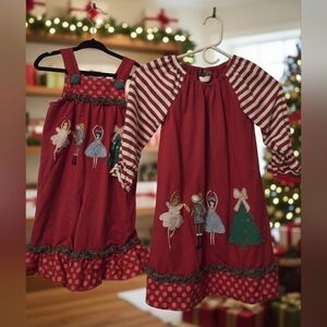Kids Red Holiday Matching Set with Embroidered Designs
